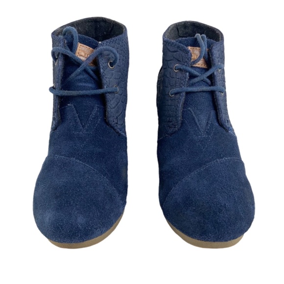 Toms Blue Suede Wedge Booties Lace Up - Picture 2 of 9
